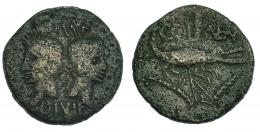 167  -  AUGUSTO. Nemausus. As? (16-10 a.C.). A/ Cabezas acoladas de Augusto y Agripa; IMP/DIVI F. R/ Cocodrilo a der. encadenado a palmera; COL-NEM. RPC-523. RIC-155-7.Porosidades. BC+.