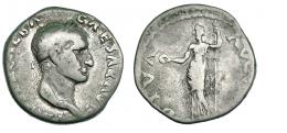 202  -  GALBA. Denario. Tarraco (68 d.C.). A/ Cabeza laureada a der. R/ Livia a izq. con pátera y cetro. RIC-52. Hojita en anv. BC+/BC.