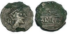 CARTEIA. Cuadrante. A/ Cabeza de Mercurio a der. con pétaso y caduceo. R/ Haz de rayos, encima tres glóbulos, debajo CARTEIA. CNH-2. I-656-ACIP-2545. Erosiones. MBC.