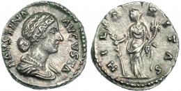 262  -  FAUSTINA LA MENOR. Denario. Roma (161-175). A/ Busto drapeado a der. R/ Hilaritas a izq.; HILARITAS. EBC-/MBC+.