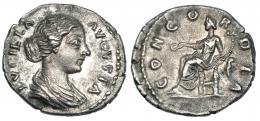 264  -  LUCILA. Denario. Roma (161-163). R/ Concorida sentada a izq. con pátera y cornucopia. RIC-759. EBC/MBC+.