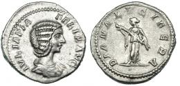 271  -  JULIA DOMNA. Denario. Roma (211-217). A/ Busto drapeado a der. R/ Diana a izq.; DIANA LVCIFERA. RIC-373. MBC+.