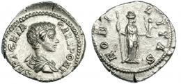 274  -  GETA. Denario. Roma (200-202). A/ Busto drapeado a der. R/ Nobilitas a der. con cetro y palladium; NOBILITAS. RIC 13a. EBC-/MBC+. 