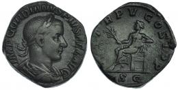 290  -  GORDIANO III. Sestercio. Roma (243). R/ Apolo sentado a izq.; P M TR P V COS II P P. RIC-303a. MBC. 