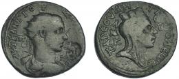 294  -  GORDIANO III. Medallón. Tarsos (Cilicia). A/ Cabeza radiada a der. R/ Cabeza de la ciudad torreada a der. COP-387. SGI-No. Pátina oscura. BC+.