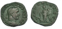 297  -  FILIPO  I. Sestercio. Roma (244-249). R/ Annona a izq. con espigas sobre modio y cornucopia. RIC-168. Pátina verde. MBC-.