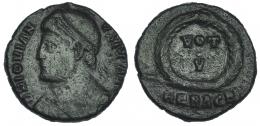 JOVIANO. Centenional. Heraclea (363-364). R/ Láurea rodeando VOT./V. Marca de ceca HERACE. RIC-108. BC+/MBC-. Escasa.