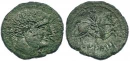 IESO. As. A/ Cabeza masculina a der., detrás palma, delante BeL. R/ Jinete con palma a der., debajo ley. IESO. CNH-3. I-1424. ACIP-1383. Pátina verde. MBC.