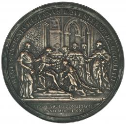 Placa unifaz de plomo bronceada. Medalla Orden ecuestre. Grab.: Sepúlveda. EBC.