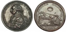 427  -  2 placas unifaces de plomo bronceadas de la medalla de Premio de la Real Sociedad Económica de Madrid. Grab. T. F. PRIETO. Villena 142. EBC.