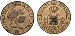 5 céntimos de escudo. 1867. Barcelona OM. VI-198. B.O. EBC.
