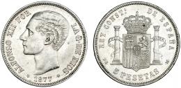 5 ptas. 1877*18-77. Madrid. DEM. VII-83. Pequeñas marcas. EBC-.
