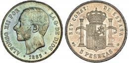 5 pesetas. 1885 *18-87. Madrid. MSM. VII-93. Ligera pátina. MBC.