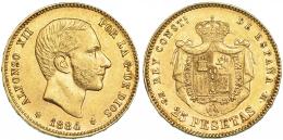 25 pesetas. 1884* 18-84. Madrid. MSM. VII-113. EBC-.