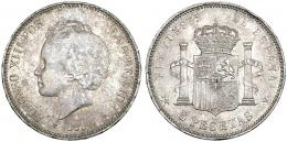 5 pesetas. 1894* 18-94. Madrid. PGV. VII-187. Pátina irregular. EBC-.