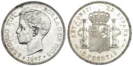 5 pesetas. 1897* 1897. Madrid. PGV. VII-189. Leves oxidaciones y pequeñas marcas. EBC.