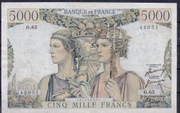 FRANCIA. 5000 francos. 1-4-1951. Pick-131c. Restaurado. MBC.