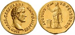 ANTONINUS PIUS AUGUSTUS. Aureus.AV 7.41 g. IMP T AEL CAES HADRI – ANTONINVS Bare head r. Rev. AVG PIVS P M – TR P COS DES II Pietas standing l., holding incense box and raising r. hand over garlanded and lighted altar. A spectacular portrait of excellent style. Virtually as struck and almost Fdc.