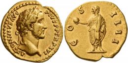 ANTONINUS PIUS AUGUSTUS. Aureus. AV 7.23 g. ANTONINVS AVG – PIVS P P TR P XVI Laureate head r. Rev. CO – S – IIII Antoninus, togate, standing l., holding globe in extended r. hand and scroll in l. Good very fine / about extremely fine.
