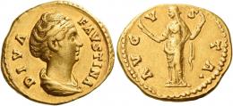 DIVA FAUSTINA. Aureus. AV 7.24 g. DIVA – FAVSTINA Draped bust r., hair waved and coiled on top of head. Rev. AVG – V – S – TA Ceres, veiled, standing l. and holding torch in each hand. Good very fine / very fine.