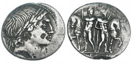 MEMMNIA. Denario. Roma (109-108 a.C.). CRAW-304.1. FFC-906. Hojas en anv. MBC.