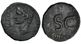 AUGUSTO. As. Roma (7 a.C.). R/ S C rodeado por la ley. (M) MECILIVS TVLLVS IIVIR A A (AFF). Algo descentrada. Vanos. MBC.