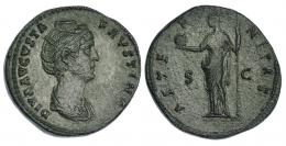 FAUSTINA LA MAYOR. Sestercio. Roma (141). A/ Busto a der.; DIVA AVGVSTA FAVSTINA. R/ Providentia a izq. con globo y cetro; AETERNITAS S-C. RIC-1108. Pátina verde rugosa. MBC+/MBC. 