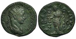 ALEJANDRO SEVERO. Dupondio. Roma (222-231). R/ Fides con dos estandartes; FIDES MILTVM, S-C. RIC-553. Pátina verde. MBC-/BC+.