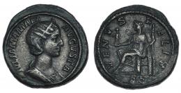 JULIA MAMEA. As. A/ Busto diademado a der.; IVLIA MAMAEA. R/ Venus sentada a izq.; VENVS FELIX, exergo S C. RIC-703. Pátina marrón. MBC+. Escasa.