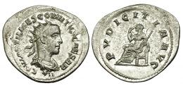 HOSTILIANO. Antoniniano. Antioquia (251). R/ Pudicitia sentada a izq. con cetro; PVDICITIA AVG. RIC-196. EBC-. Rara.