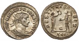PROBO. Antoniniano. Antioquía (280). R/ Mujer a izq. entregando corona al emperador; RESTITVTOR ORBIS; marca de ceca E/XXI. RIC-925. R.P.O. EBC-/MBC+.