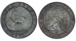 5 céntimos. 1870. Barcelona. OM. VII-3. EBC-.