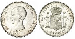 5 pesetas. 1891 *18-91. Madrid. PGM. VII-182. Pequeñas marcas. EBC-.