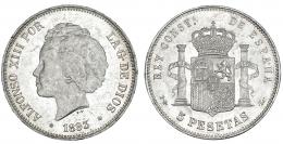 5 pesetas. 1893 *18-93. Madrid. PGL. VII-185. Pequeñas marcas. B.O. EBC+.