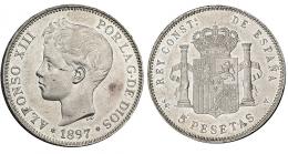 5 pesetas. 1897 *18-97. Madrid. SGV. VII-189. EBC+/SC.