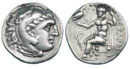 MACEDONIA. Alejandro III. Dracma. Ceca incierta (325-310 a.C.). R/ Delante del trono aplustre. PRC-862. SBG-6730 vte. MBC.