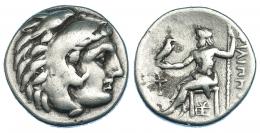 MACEDONIA. Filipo III. Dracma. Sardes (323-319 a.C.). R/ Delante del trono antorcha, debajo monograma. PRC-P80. MBC-.