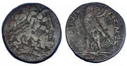 EGIPTO. Ptolomeo IV (221-205 a.C.). AE-38. A/ Cabeza de Zeus-Amón a der. R/ Águila sobre haz de rayos a izq., por detrás a der. cornucopia; entre las patas monograma EP; PTOLOMEOY BASILEOS.AE 45,4 g. COP-227 ss. SBG-7842 vte. BC+.
