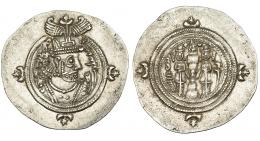 IMPERIO SASÁNIDA. Dracma. Cosroes II (591-628). Yayy. Año 27. SES-tipo II. Ar 4,13 g. EBC-.