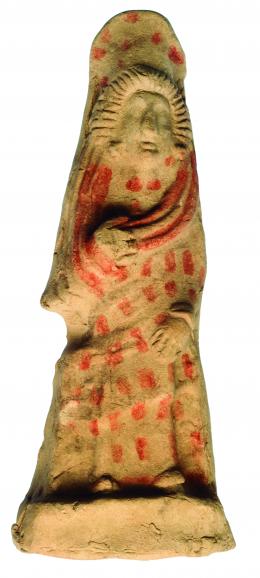 HISPANIA ANTIGUA. ¿Posible Iberorromano?. Figura femenina (II a.C. - I d.C.). Terracota policromada. Altura 21,7 cm.