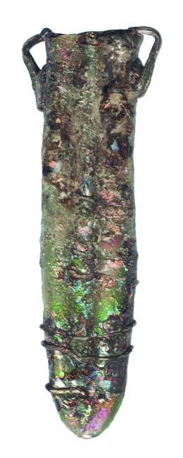 ROMA. Imperio Romano. Doble ungüentario (IV d.C.). Vidrio. Altura 13,4 cm. Presenta irisaciones. 