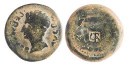 EBORA. As. Augusto. A/ Cabeza a izq.; PERM CAES- AVG P M. R/ Láurea rodeando ley. ilegible. Contramarca CR. AE 11,48 g. RPC-51. APRH-51. ACIP-3418. CC-3972, mismo ejemplar. La contramarca MBC, la moneda RC.