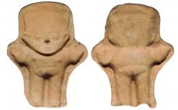 PREHISPÁNICO. Molde de forma antropomorfa. Cultura Chancay (1100-1400 d.C.). Terracota. Altura 17,1 cm. Se adjunta prueba de termoluminiscencia. En dos piezas.