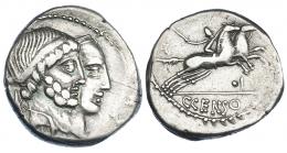 MARCIA. Denario. Roma (88 a.C.). A/ Marca no viisble. R/ Marca de control .I. CRAW-346.1. FFC-861? Finas rayitas. MBC/MBC-.