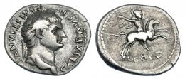 DOMICIANO. Denario. Roma (79 d.C.). R/ Jinete a der.; COS V. RIC-242. MBC-/BC+.