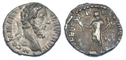 CÓMODO. Denario. Roma (188-189). R/ Fortuna a izq. con pie sobre proa con caduceo y doble cornucopia. RIC-172. MBC-/BC+.