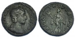 JULIA MAMEA. As. Roma (222-235). R/ Felicitas con caduceo apoyada en columna; FELICITAS PVBLICA, S-C. RIC-677. Pátina verde oscuro. MBC-.