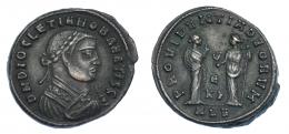 DIOCLECIANO. Follis. Alejandría (311). A/ DN DIOCLETIANO BAEATISS. R/ Providentia y Quies; PROVIDENTIA DEORVM, marca de cea E/KY/ALE. RIC-128. MBC.