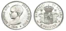 5 pesetas. 1892*18-92. Madrid. PGM. VII-183. Finas rayas en anv. MBC+.
