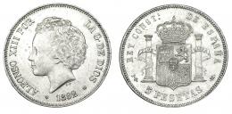 5 pesetas. 1892*18-92. Madrid. PGM. VII-184. Pequeñas marcas. EBC-.